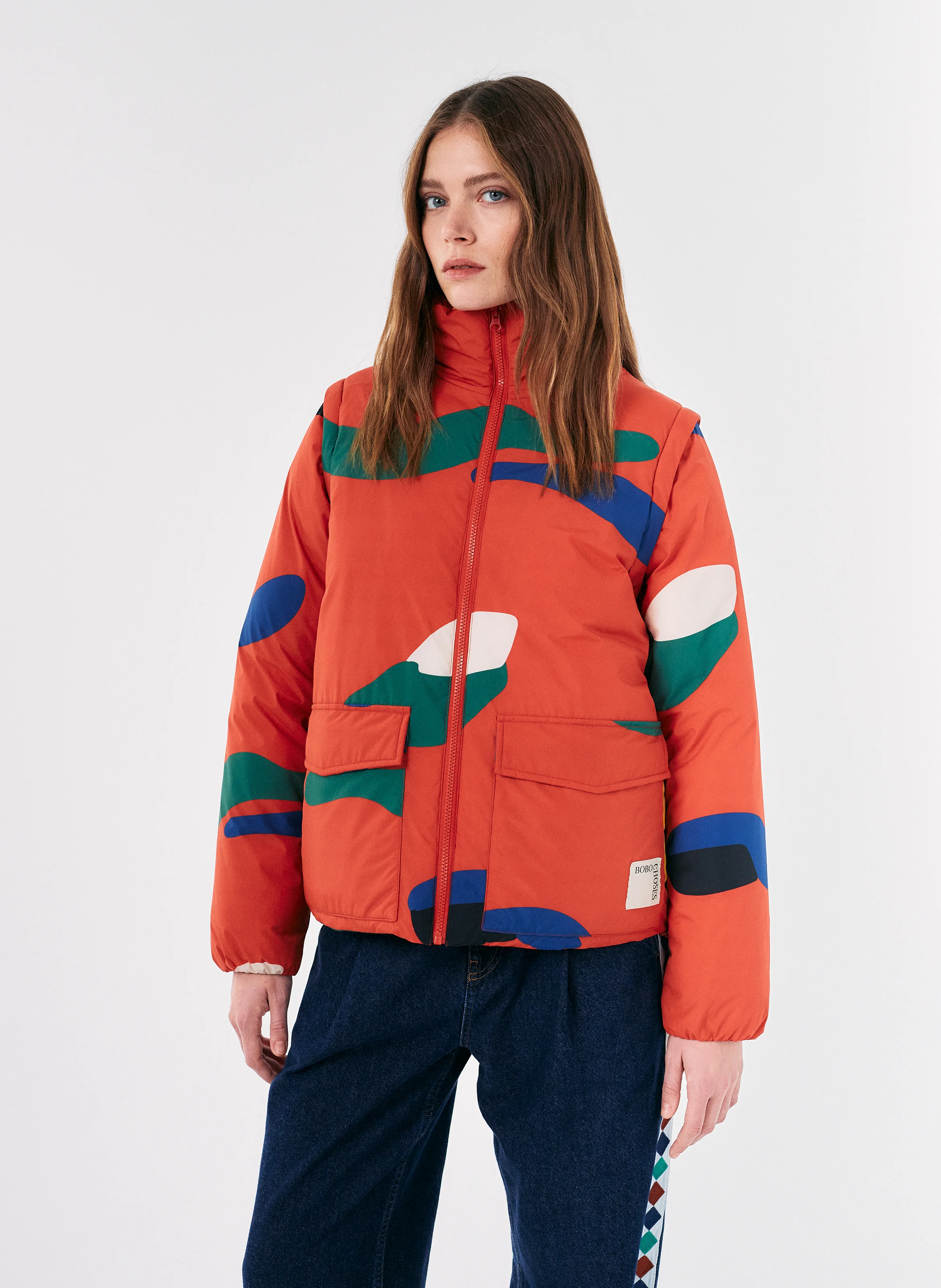 Doudoune col montant imprimé | Rouge