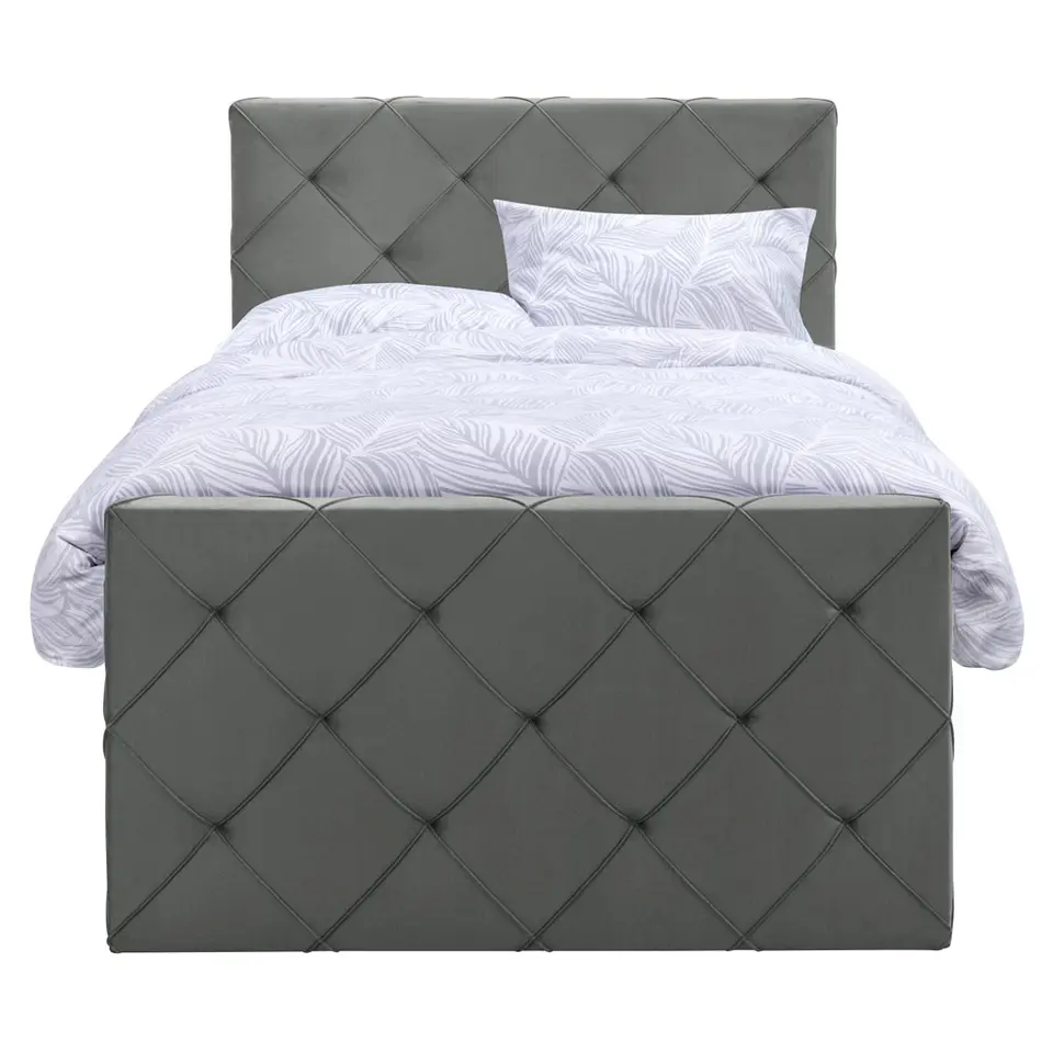 Boxspring met voetbord Liv geruit - grijs - 120x200 cm - slanke poot