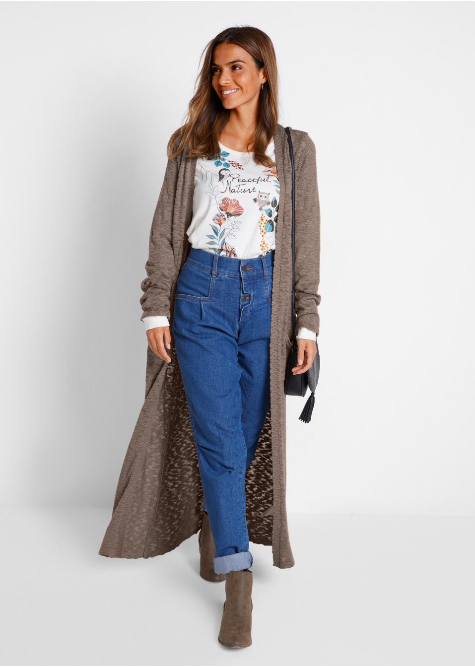 Manteau long en maille, manches longues