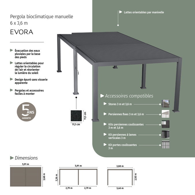 Pergola bioclimatique EVORA Graphite