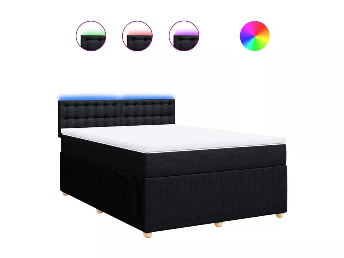 Sommier à lattes de lit avec matelas Noir 160x200 cm Tissu
