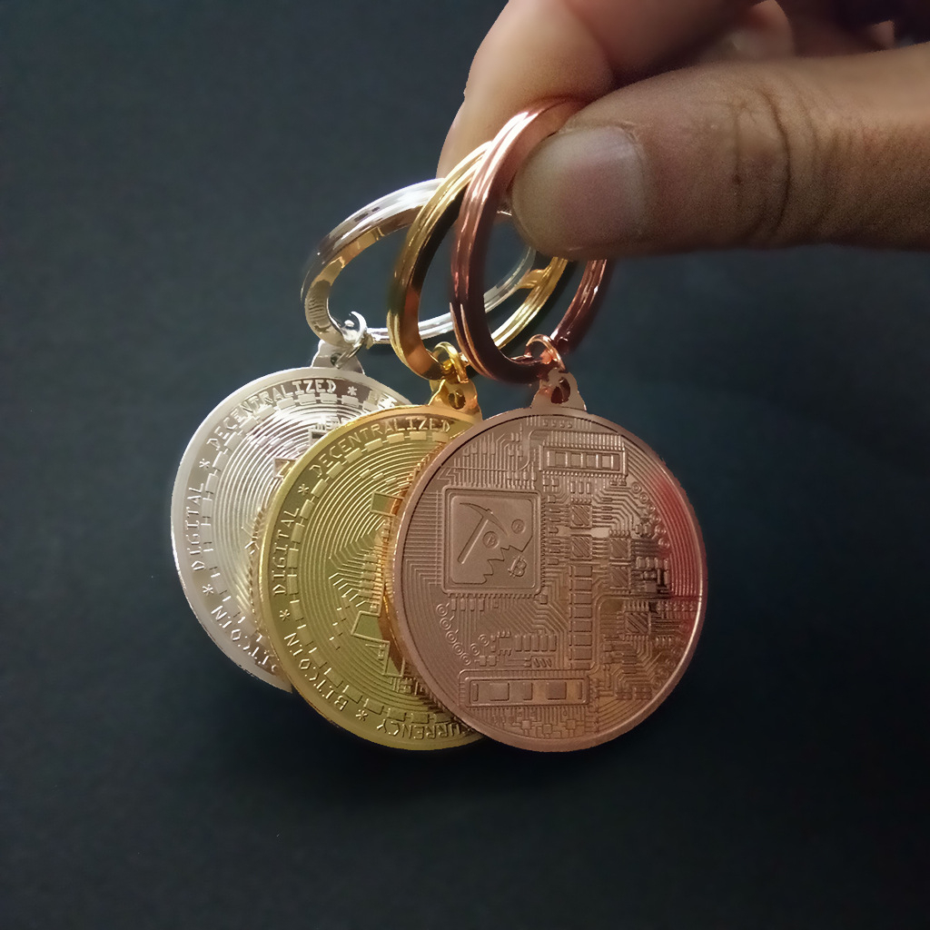 (Ø40mm) Bitcoin BTC Schlüsselanhänger Krypto Münze Souvenir Sammlerstück - Gold