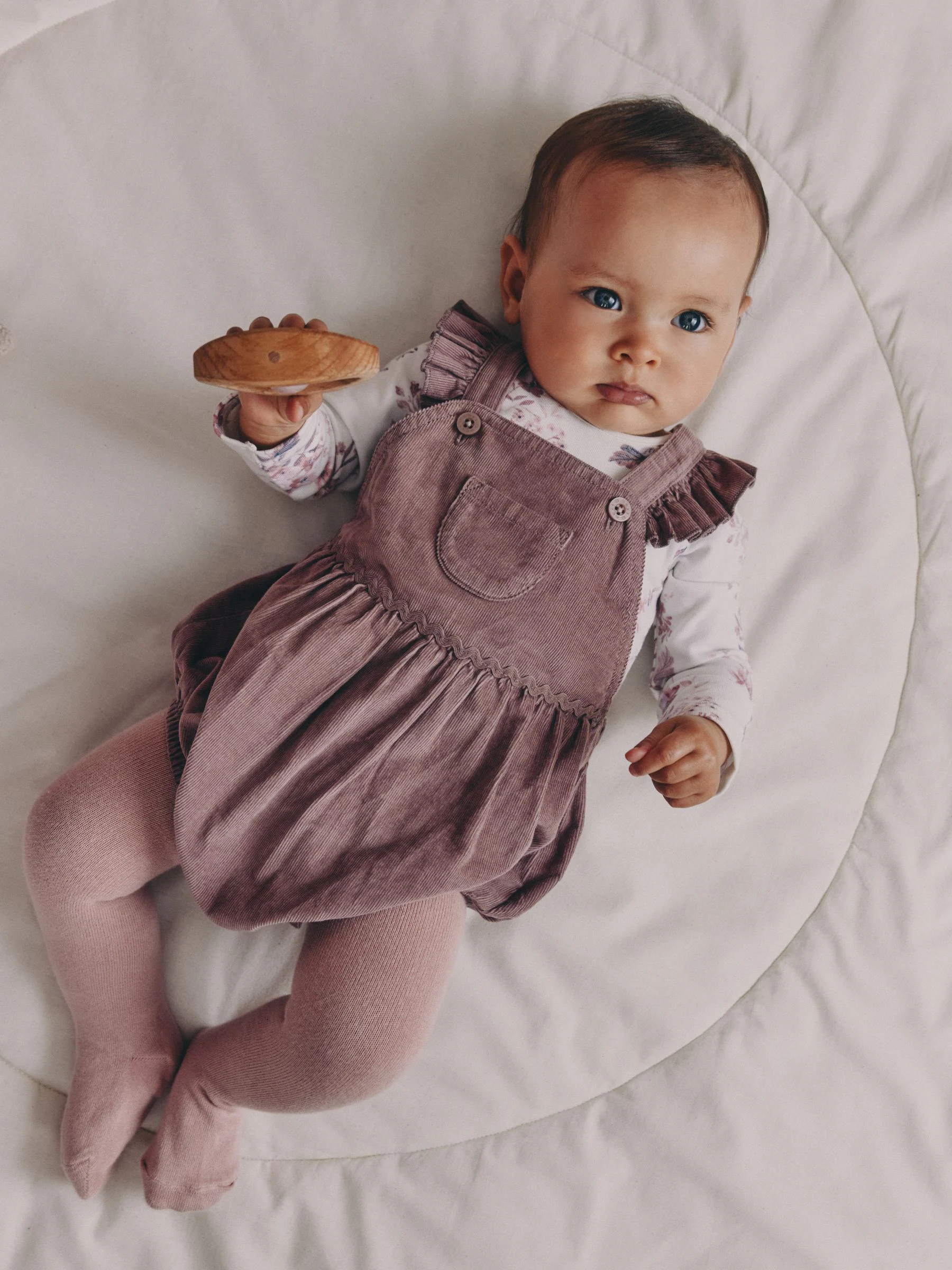 Paars/wit - Corduroy Baby Rompertje en Bodysuit met Lange mouwen en Panty's 3 -delige Set (0mnd -2jr)