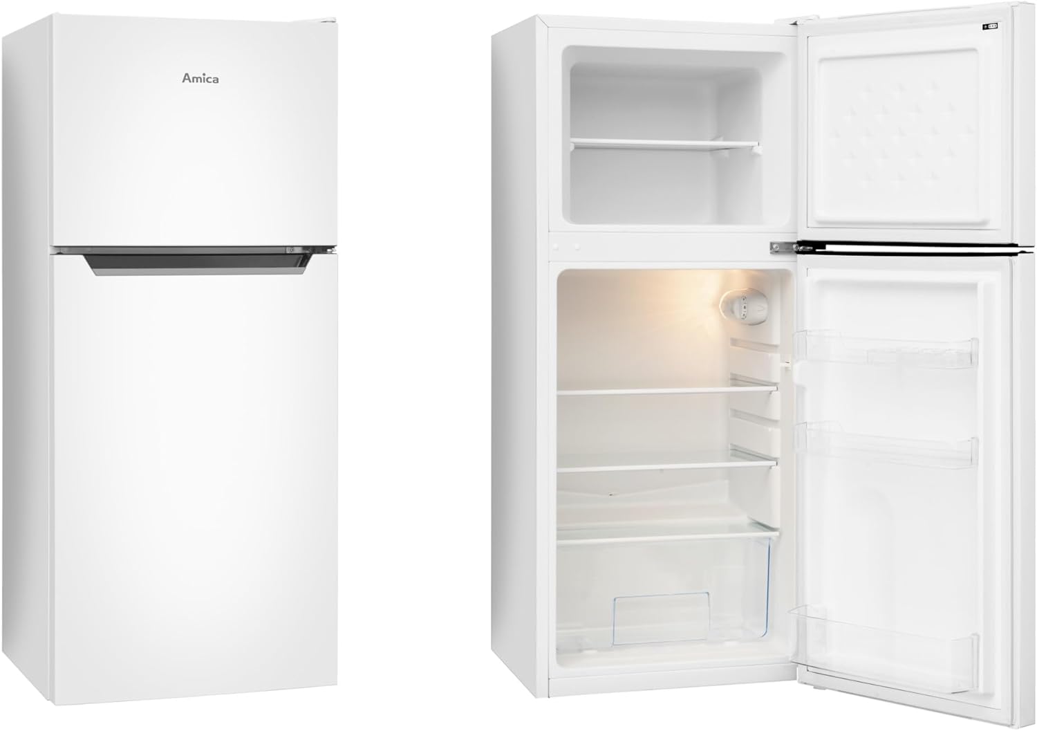 Amica Kühl Gefrierkombination freistehend mit Gefrierfach oben 105 cm Höhe 112 l Nutzinhalt LED Beleuchtung FrostControl - Weiß