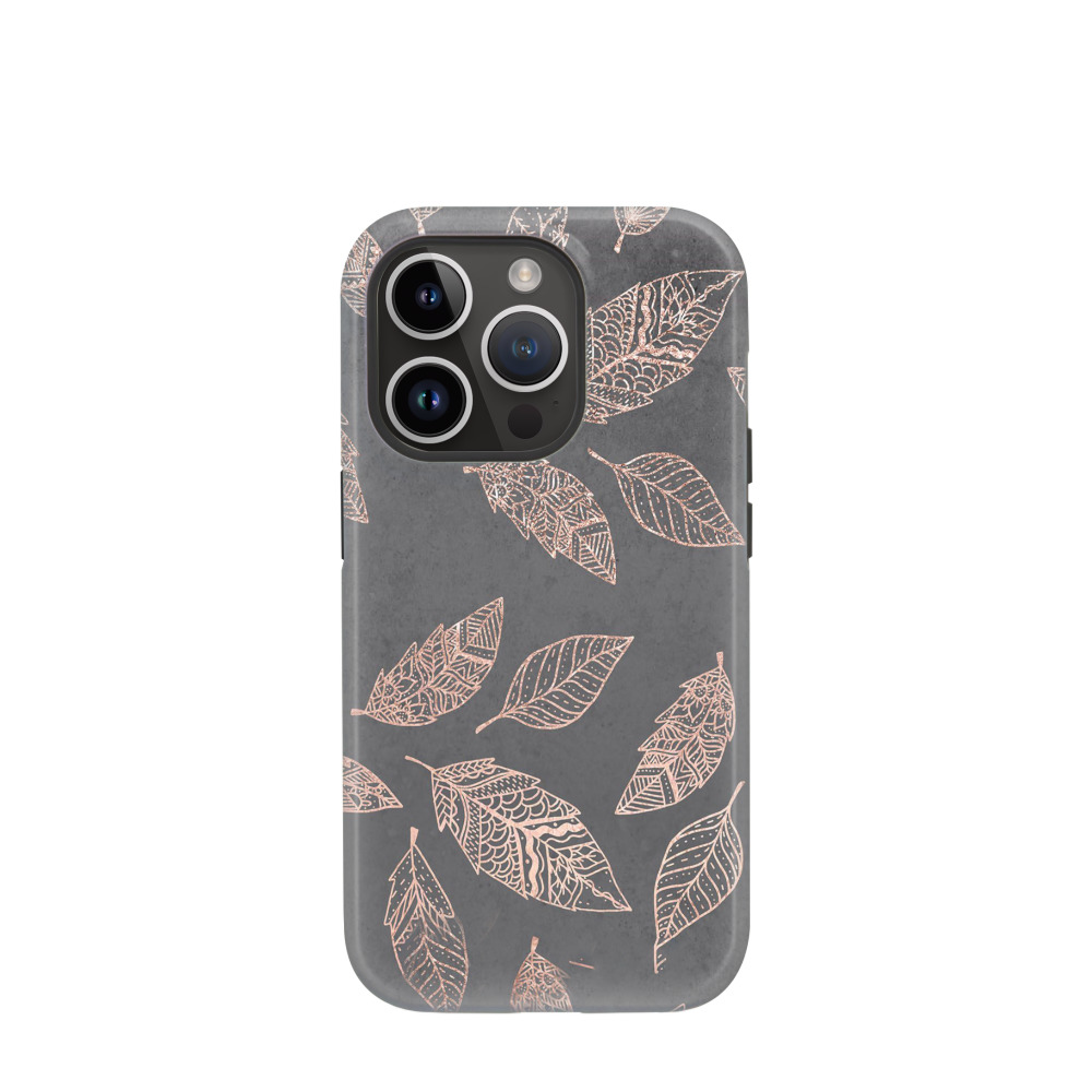 iPhone 14 Pro Hybrid (Kunststoff / Gummi) Hülle Blätterspiel - Bronze