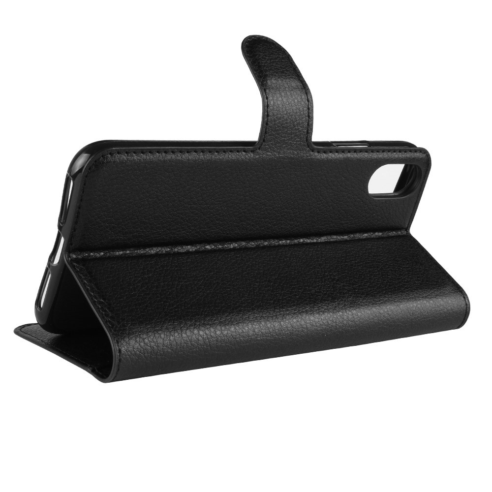 iPhone Xr Leder Tasche Flip Cover Litchi Look - Schwarz