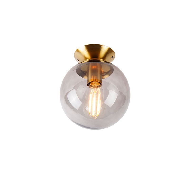 Art deco plafondlamp messing met smoke glas - Pallon