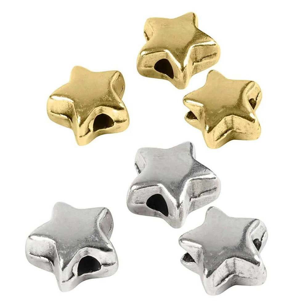 6 perles métalliques étoile 5 mm - argenté et doré