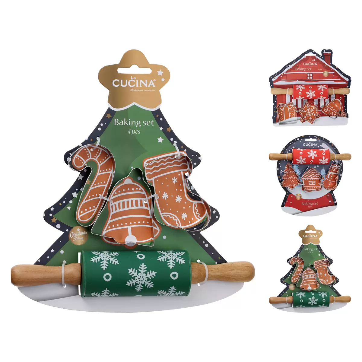 Kinderbackset 4-tlg. Weihnachten grün,rot