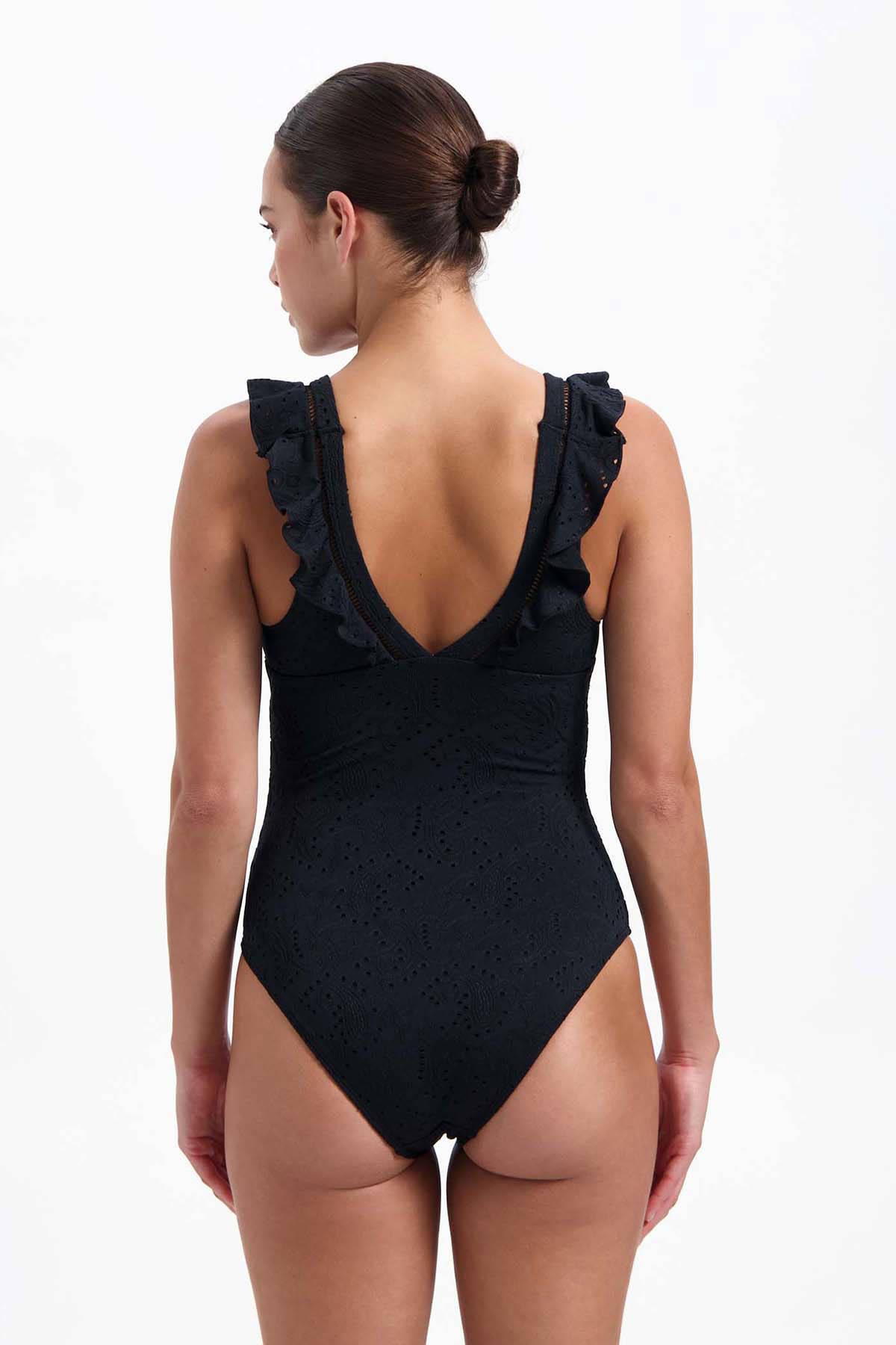 Beachlife broderie anglaise badpak met ruches zwart