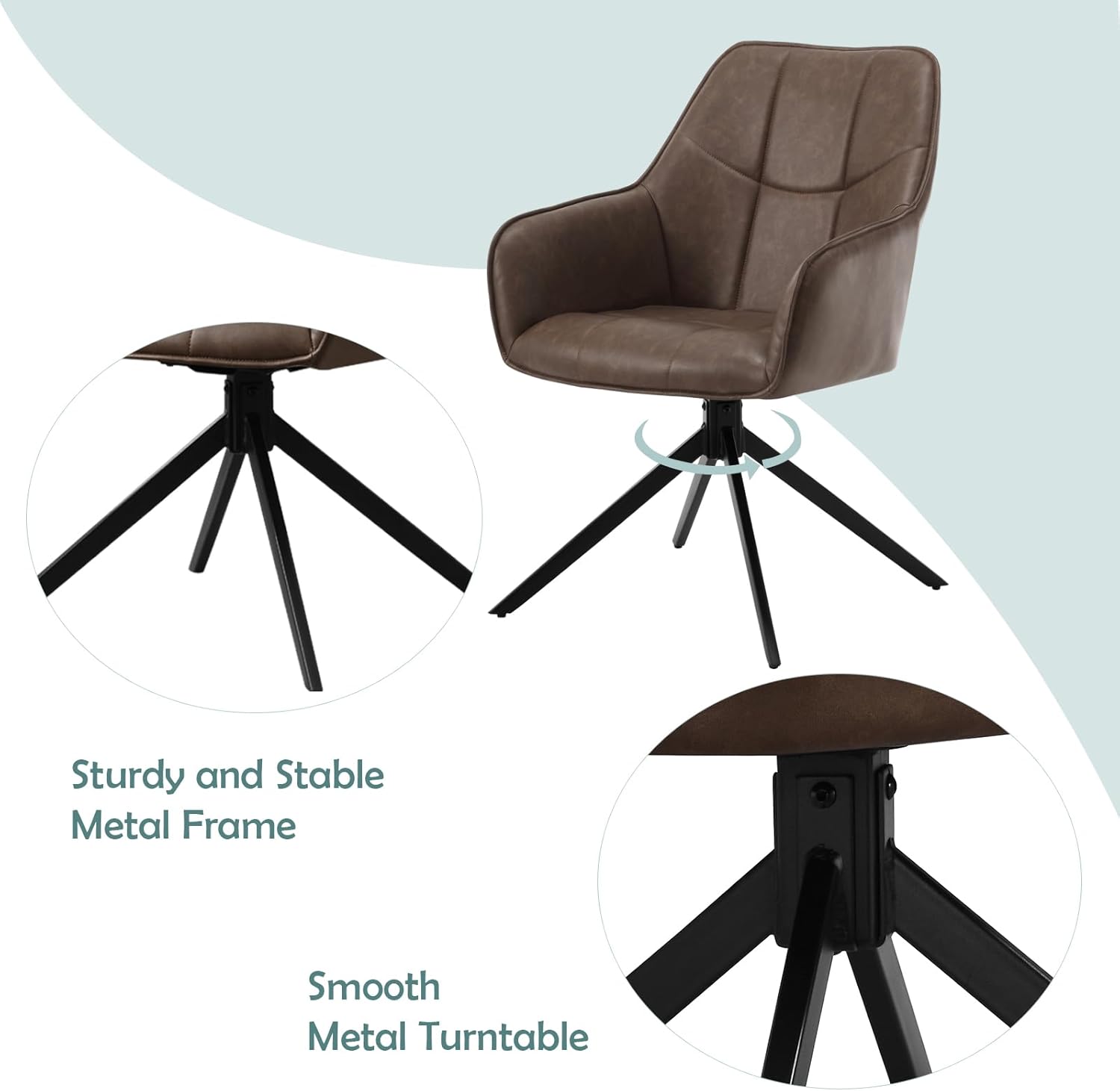 WOLTU Esszimmerstühle drehbar 2er Set, für Esszimmer Wohnzimmer Küche, Küchenstühle gepolstert mit Armlehnen, Metallbeinen, aus Vintage Kunstleder, Braun