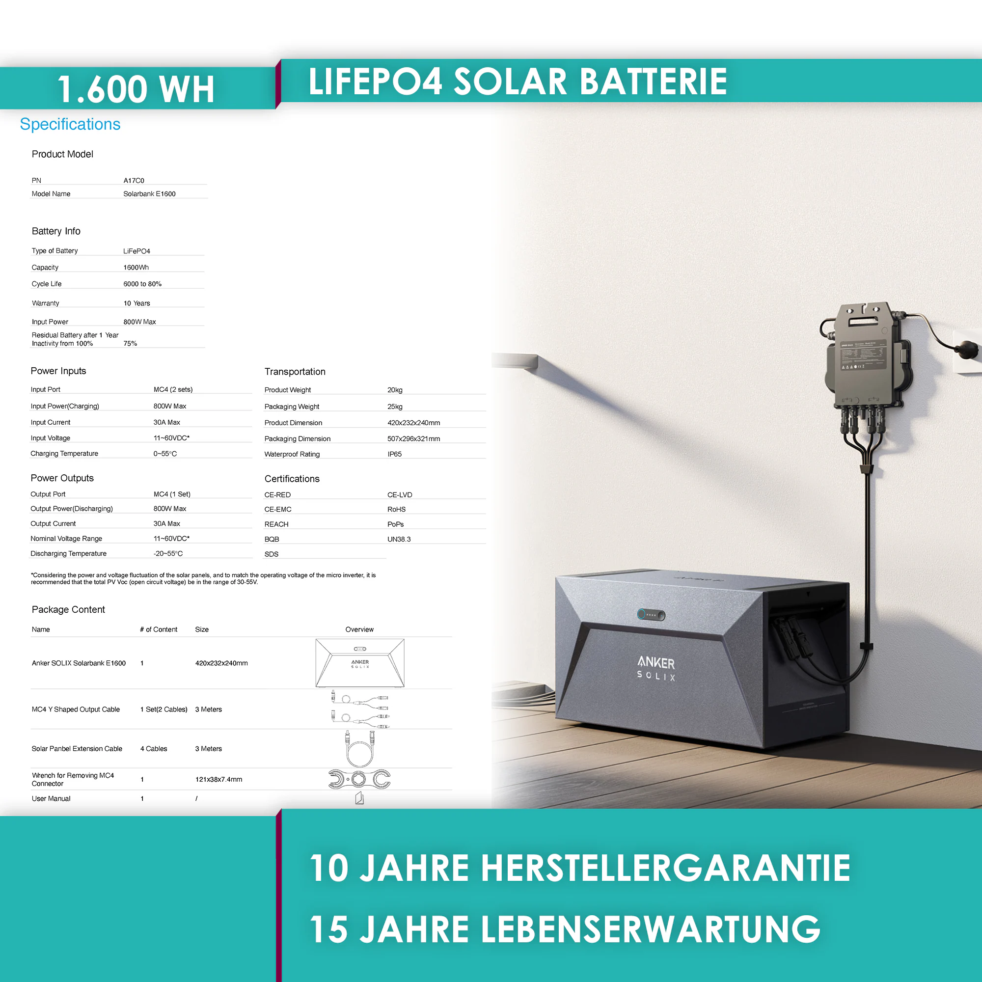 VALE BALKONKRAFTWERK MiniPV 800-MI80-V2, 880Wp, Bifacial Full Black, inkl. 1600Wh ANKER Speicherbatterie