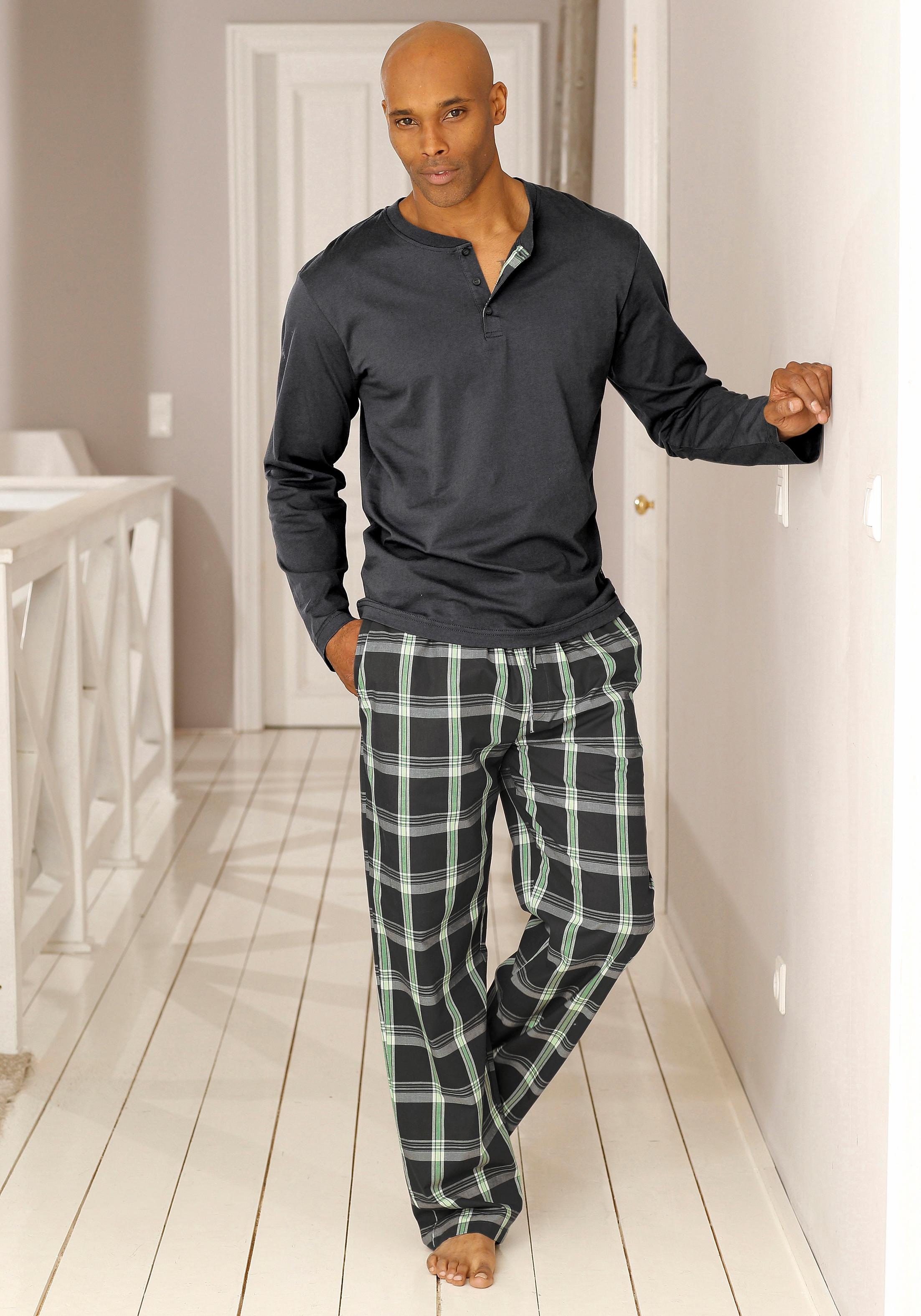 H.I.S Pyjama 1 Stück, 2 Stk. tlg., Schlafanzug mit langer karierter Webhose