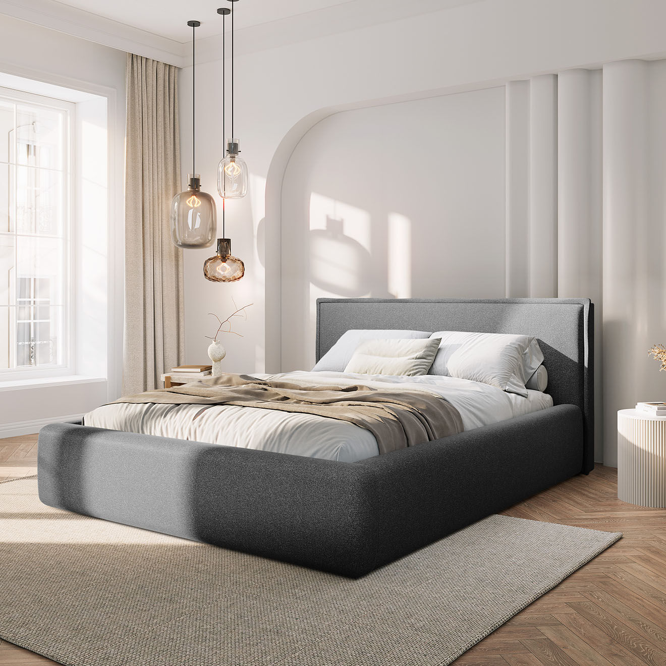 Maison Héritage Lit avec coffre de rangement Tena gris foncé - 230x185x100 cm