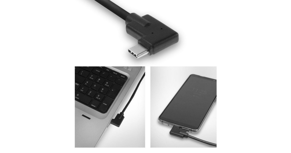 ACT ConnectivityUSB 3.2 USB-C (recht) naar USB-C (links/rechts haaks) kabel  (Zwart, 5 Gbit/s, 60W, 2 meter)