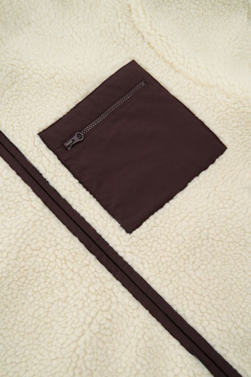 Beige teddy jas met bruine details