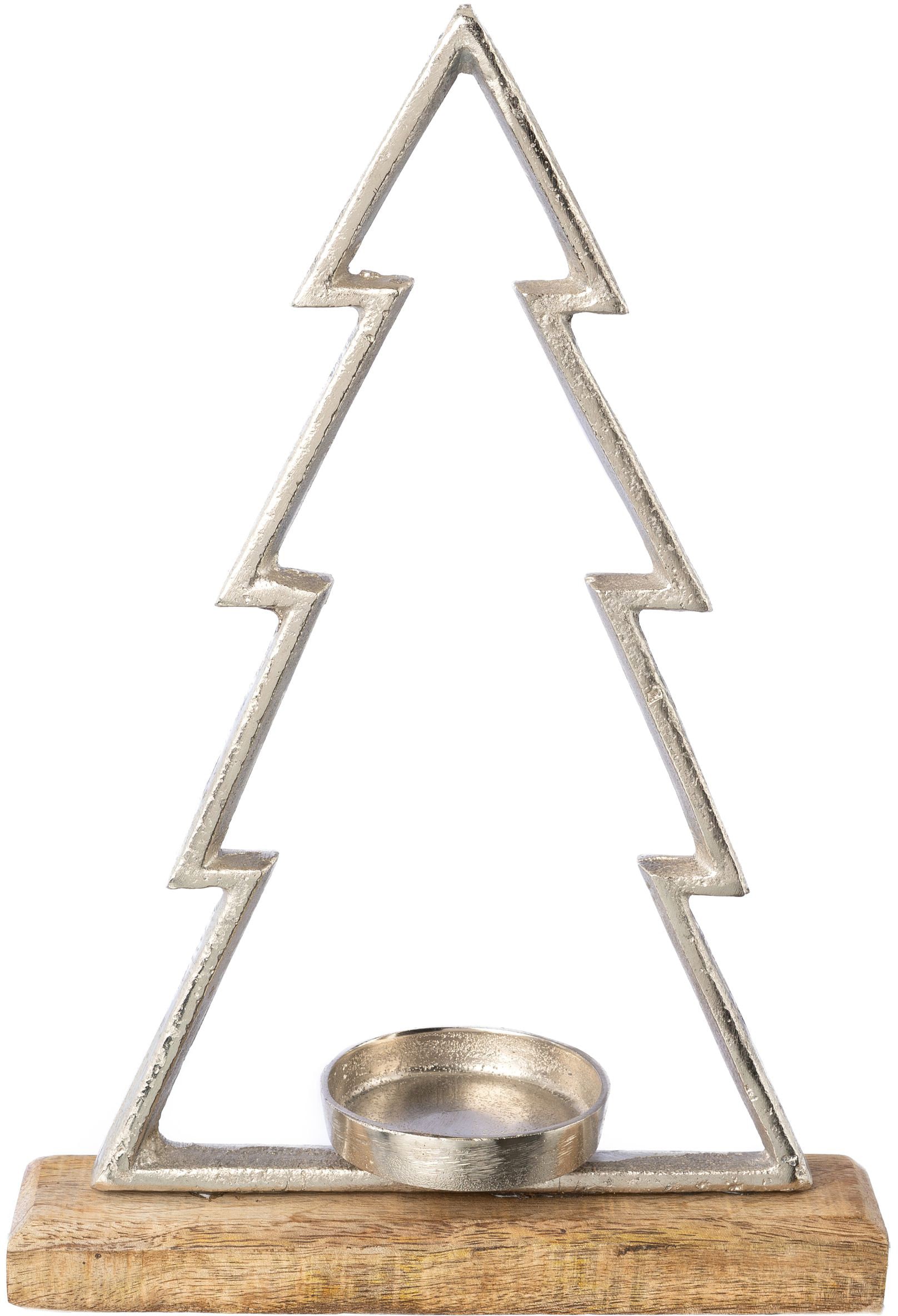 Creativ deco Teelichthalter »Weihnachtsdeko« auf hochwertiger Mangoholzplatte, in Tannenbaum-Form, Höhe ca. 34 cm