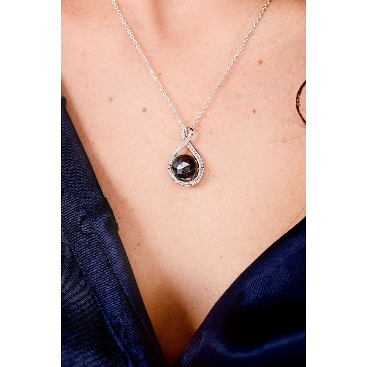 Collier mono-motif en Argent 925 millièmes et céramique - blanc brillant