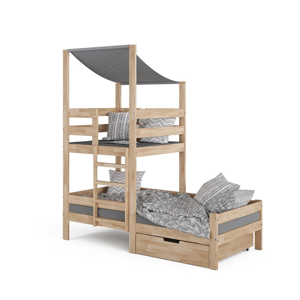 VitaliSpa Spielturmbett Kinderbett Spielbett Tom Natur modern 204x218 cm Massivholz Kinderzimmer Lattenrost Bettleiter Bett Schublade Abenteuerbett Kletterbett