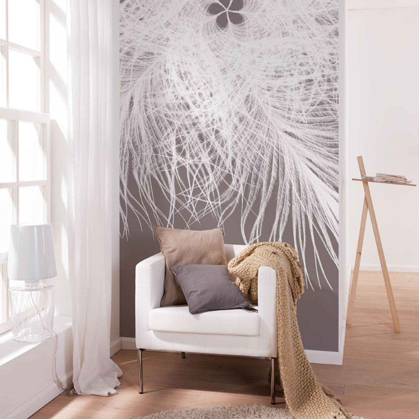 Vlies-Fototapete FEDERKERN - grau-weiß - 100x250 cm