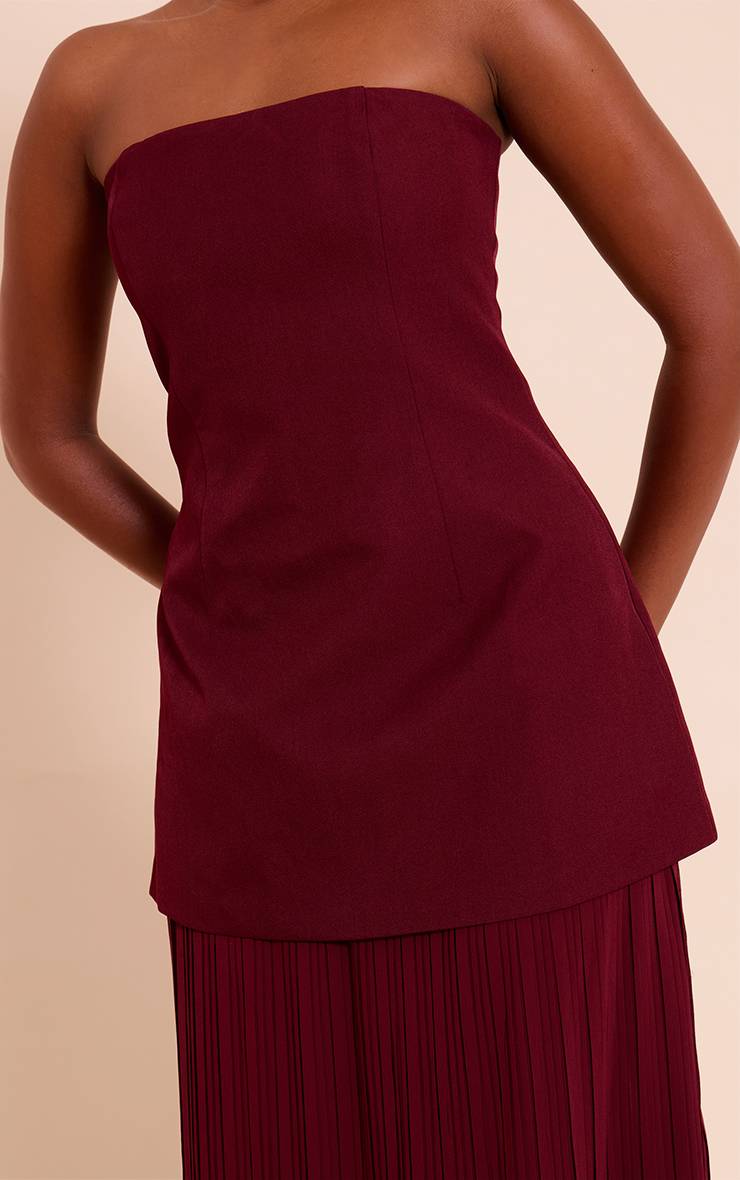 Rouge Bordeaux Robe Maxi Bandeau À Jupe Plissée En Mousseline Avec Panneaux