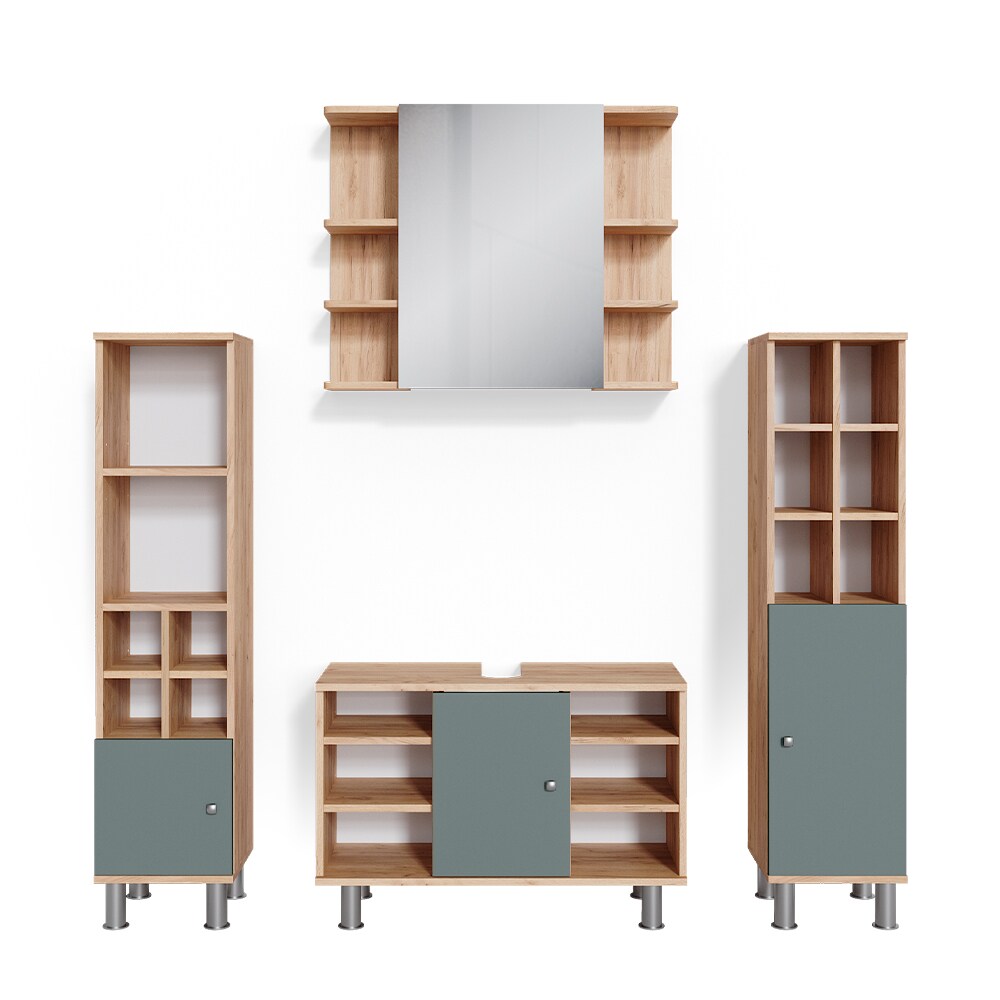 Vicco Badmöbelset Waschtischunter 80 cm Spiegelschrank Midischrank Tür Fynn