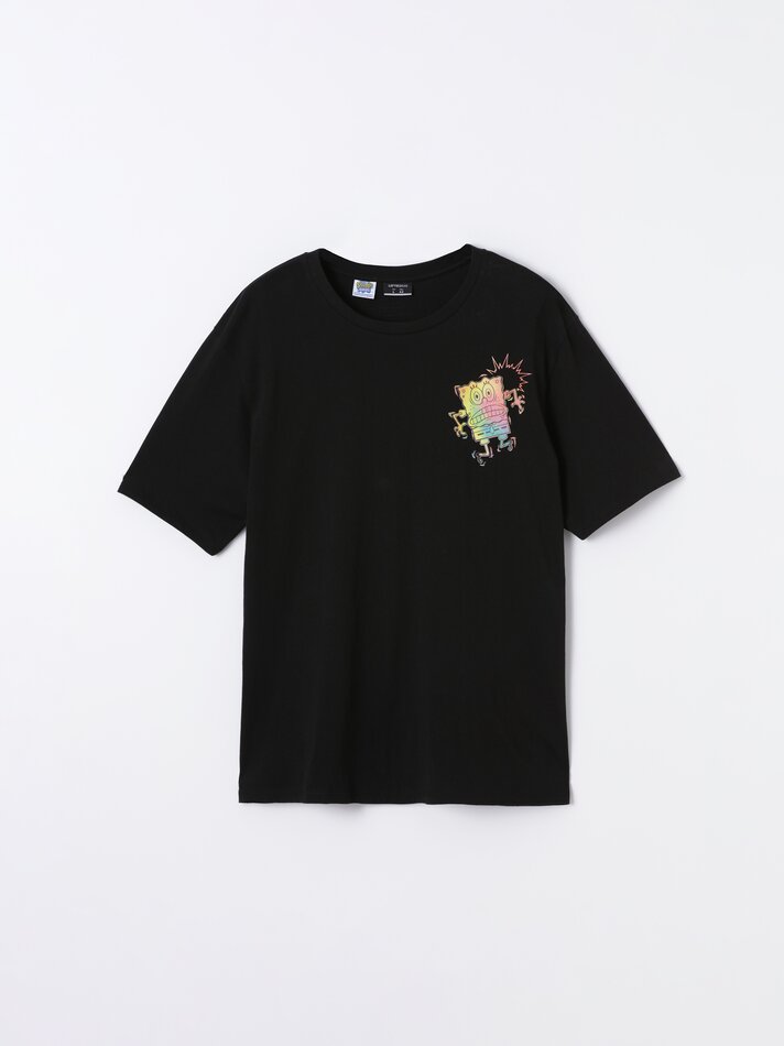 Camiseta Bob Esponja Calça Quadrada Nickelodeon com estampa maxi - Preta