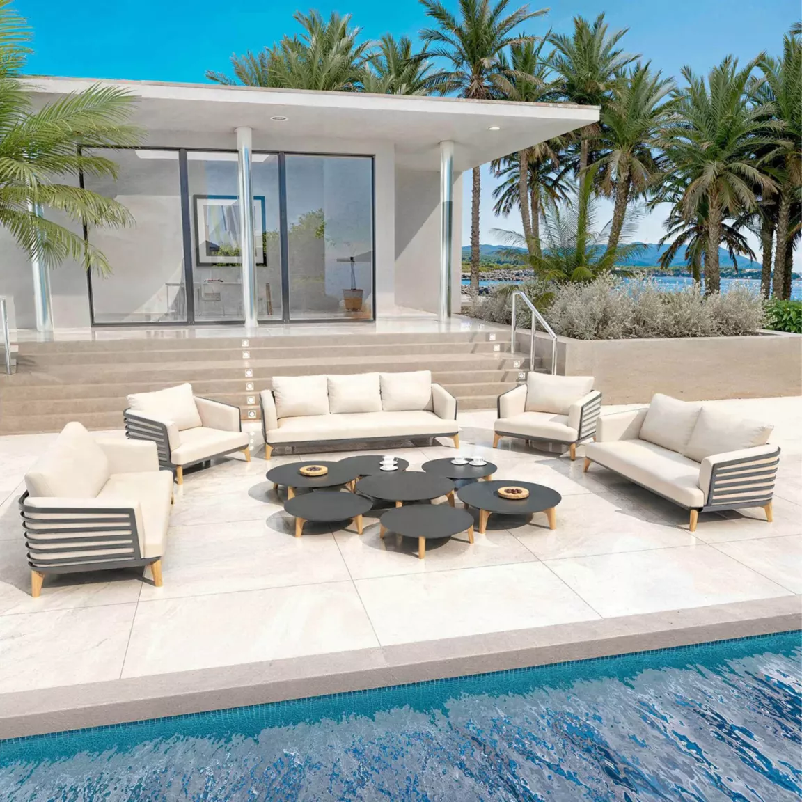 Salon de jardin aluminium 9 places 12 pcs Monte Carlo Gris anthracite et beige