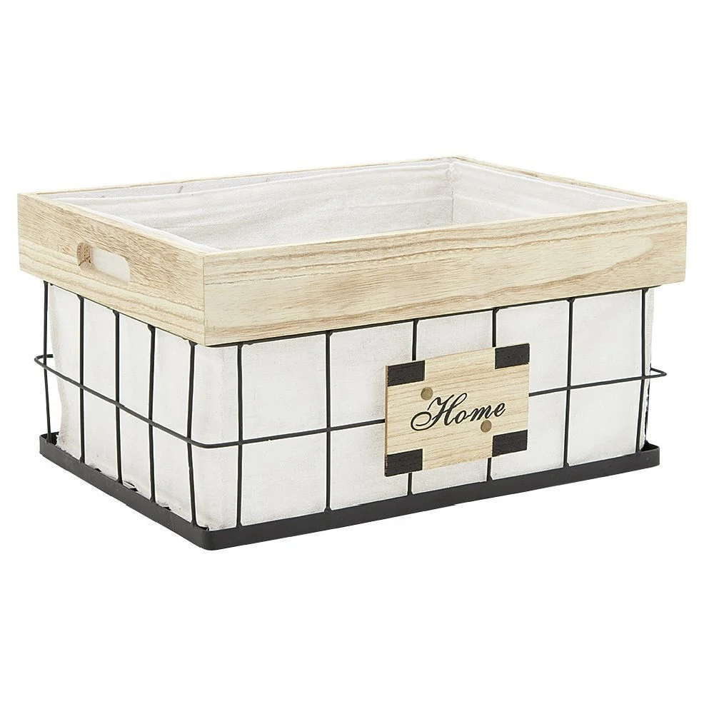 Panière déco naturel blanc et noir avec inscription Home L.40 cm