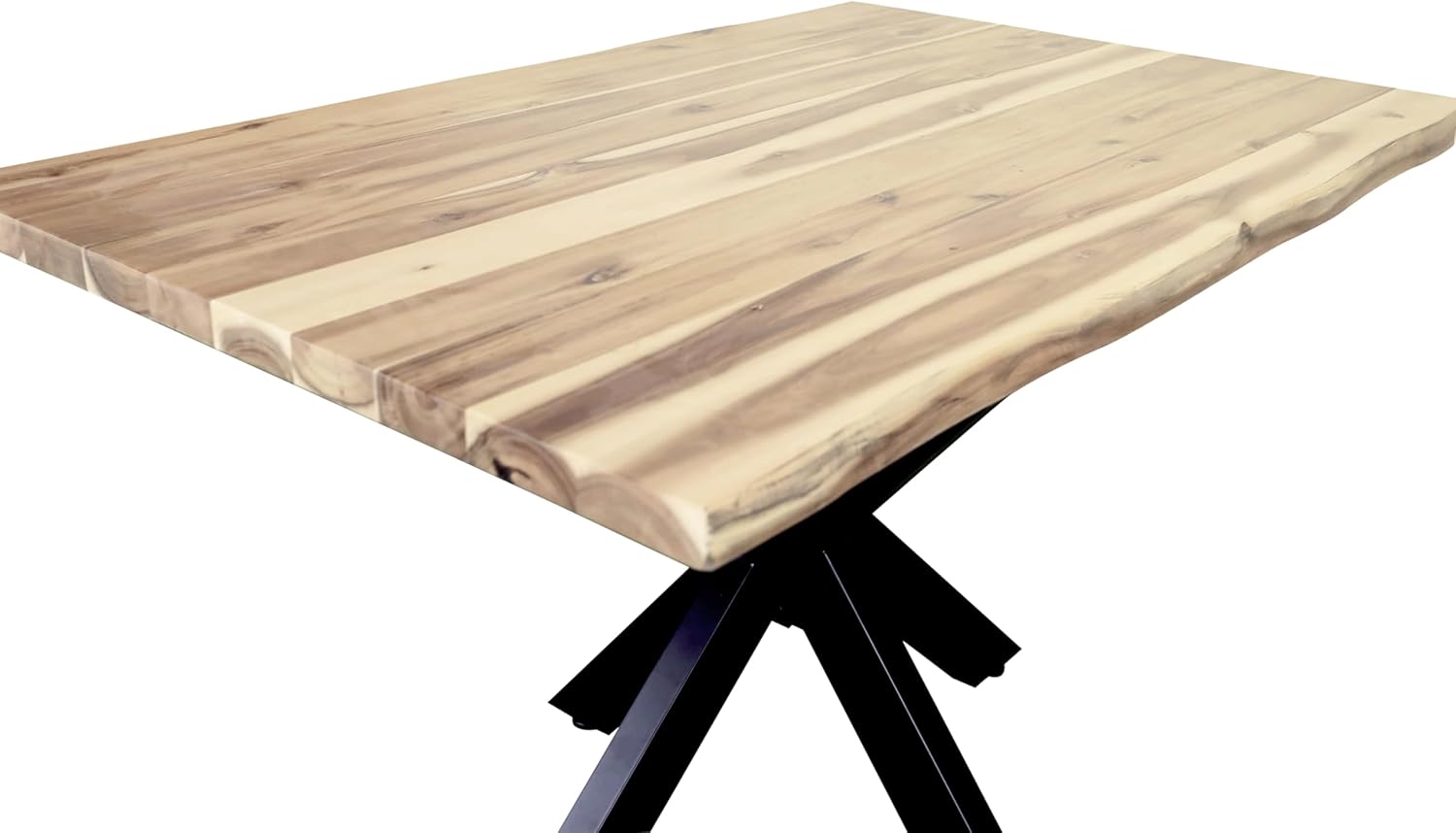 SAM Esstisch Harley | 120 x 80 cm | Akazienholz massiv | Farbe: Natur lackiert | echte Baumkante | Spider-Gestell Metall Schwarz | pflegeleichter Baumkantentisch/Esszimmertisch/Küchentisch