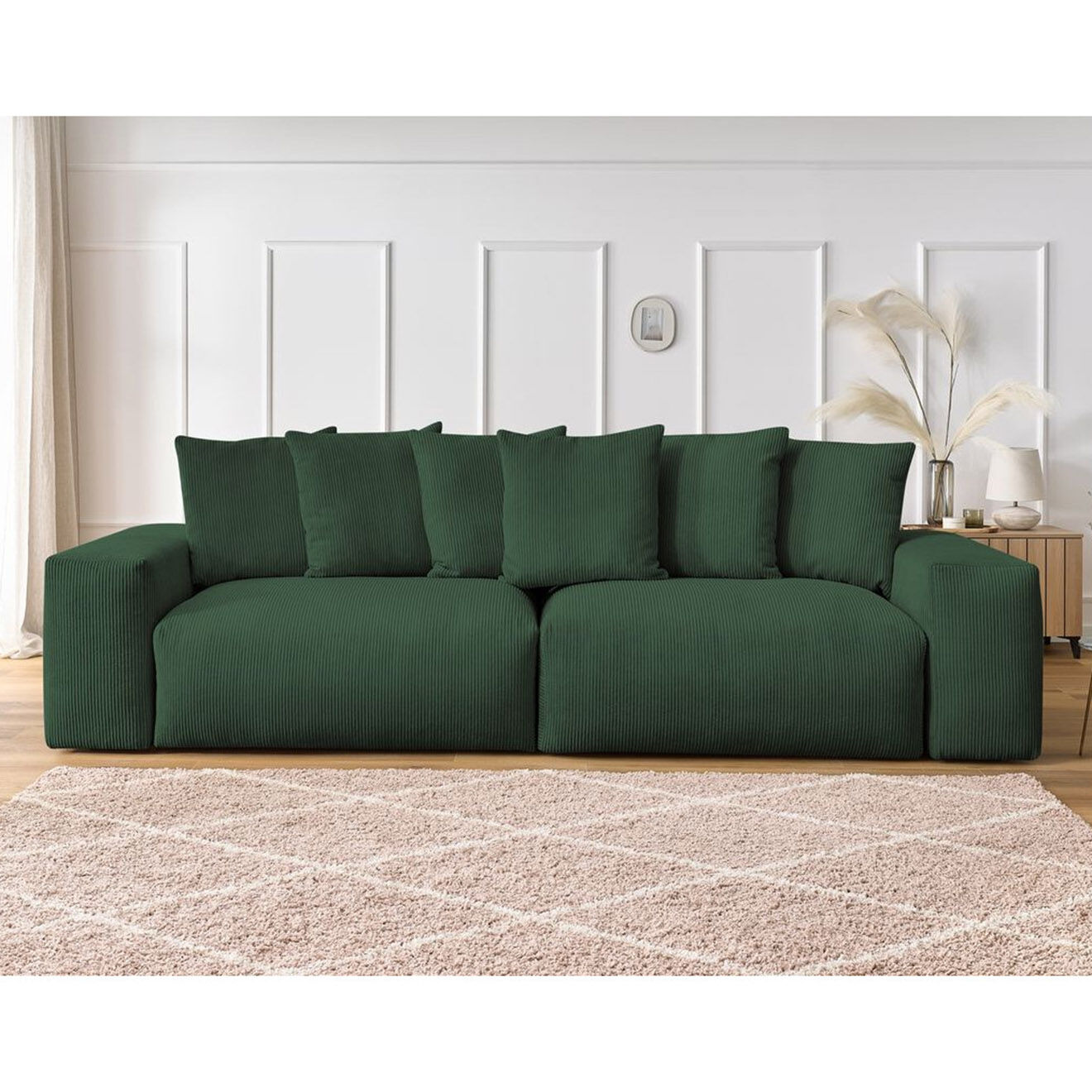Bobochic Canapé 4 places moelleux voltaire velours côtelé vert - 320x124x75 cm