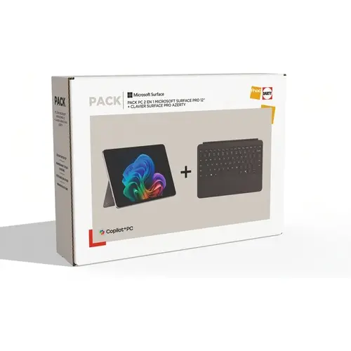 PC Hybride / PC 2 en 1 Microsoft Pack Surface Pro 12'' Ecran Tactile Copilot+PC Snapdragon X Plus 16 Go RAM 256 Go SSD Platine + Clavier Surface Pro Azerty