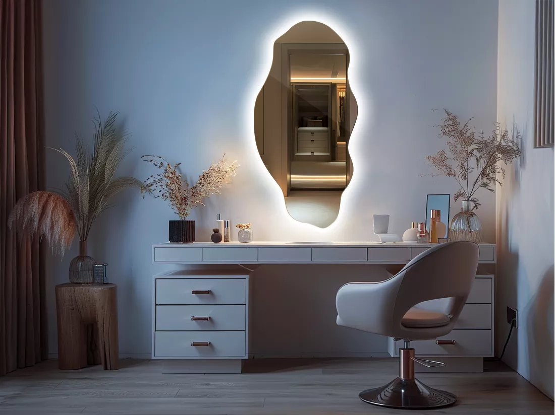 Miroir Lumineux LED Froid Organique Irrégulier pour Salle de Bain Salon 50 cm x 100 cm - lumière froide