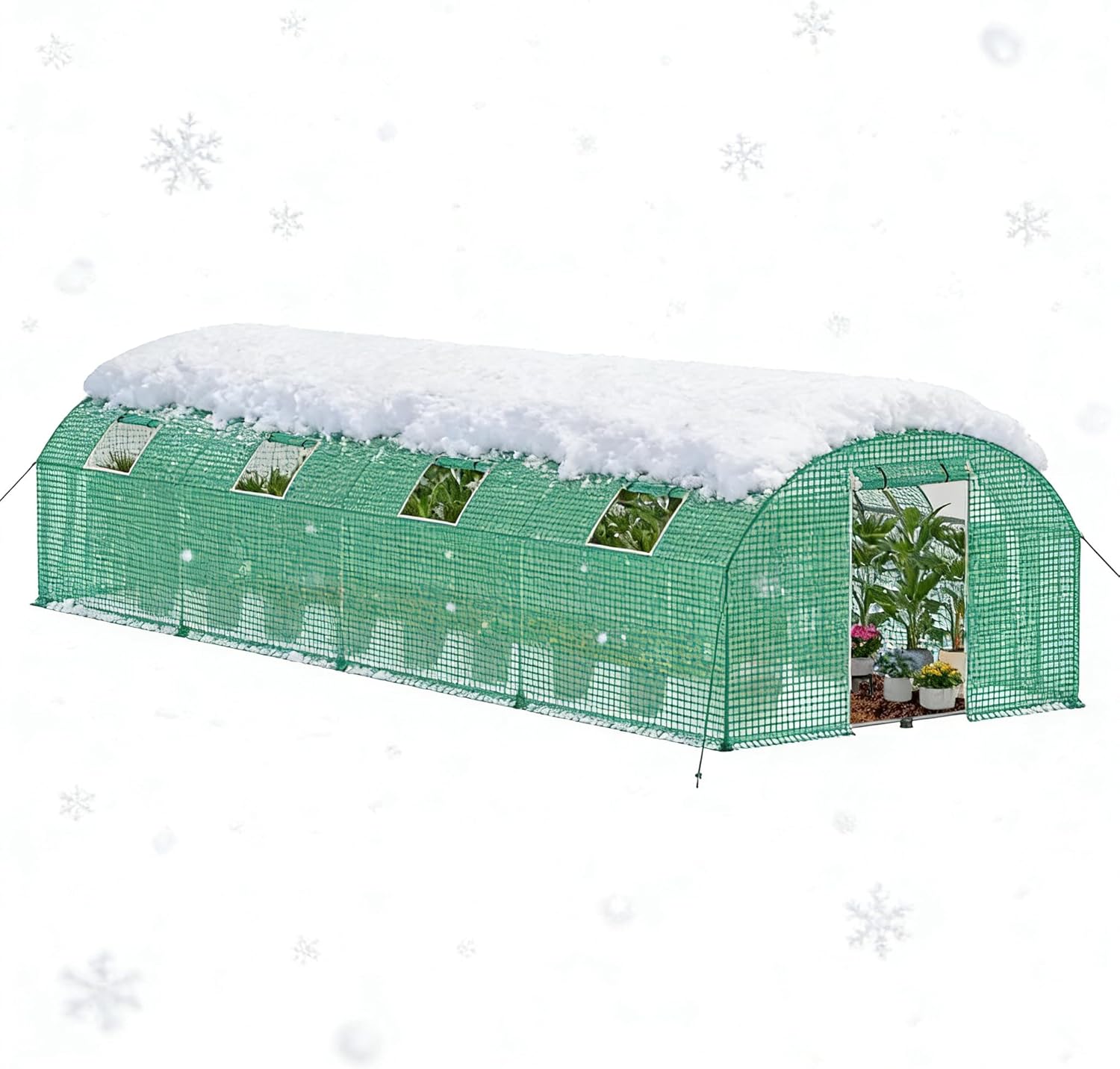24㎡ Frostschutz Gartengewächshäuser aus Stahl Rahmen 3x8x2m HDPE Foliengewächshaus mit 8 Insektenschutzgitter Fenster & Tür Begehbares Gewächshaus Garten Überwinterungszelt für Pflanzen