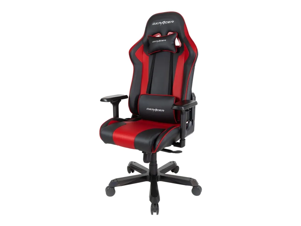 DXRacer King Series OH/KA99 - Stol - ergonomisk - høj ryg - armstøtter - T-formet - vippe - drejeled - aluminium, polyuretan-læder, højdensistets støbt skum, stålramme, koldstøbt skum - sort, rød
