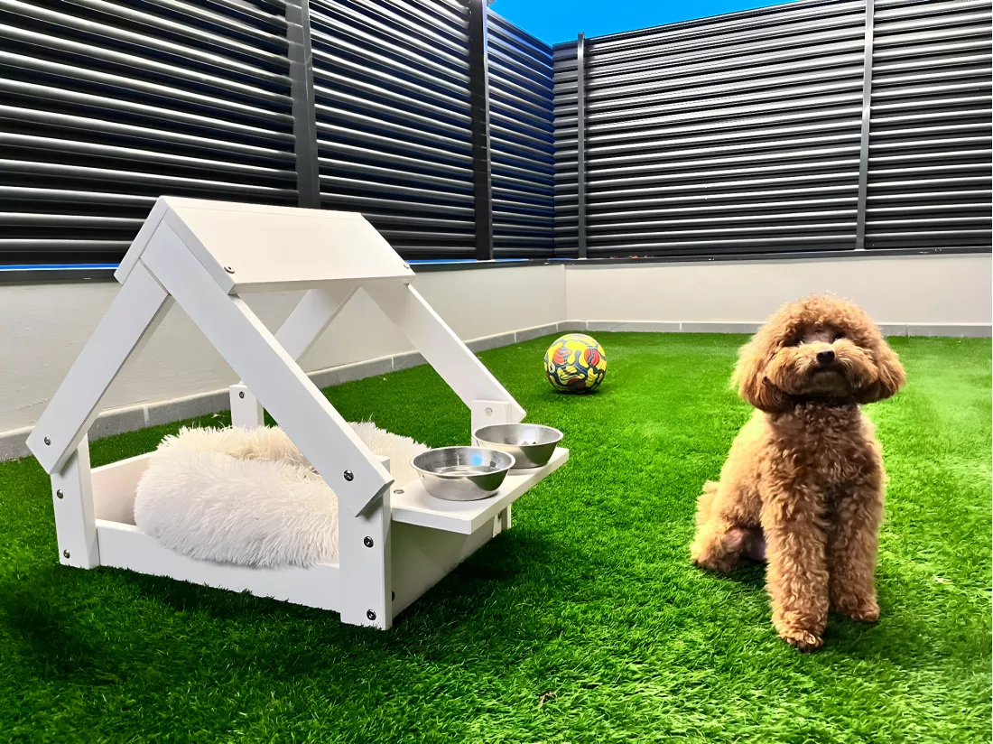 Niche pour chien d'intérieur-extérieur couleur blanche - Lit avec cadre en bois naturel FSC