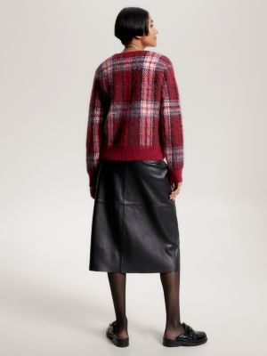 Cardigã xadrez tartan com decote em V