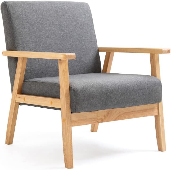 Mingone Sessel Cocktailsessel Gepolsterter Skandinavischer Stil Loungesessel Modern 1 Sitzer Sofa Massivholz für Wohnzimmer Schlafzimmer Grau bis 120kg