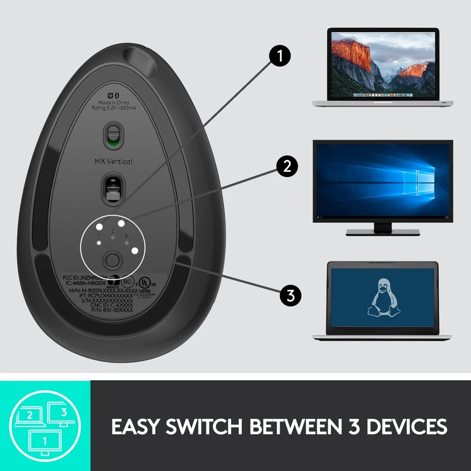 Logitech - MX Vertical Advanced Ergonomisk Mus Grafit
