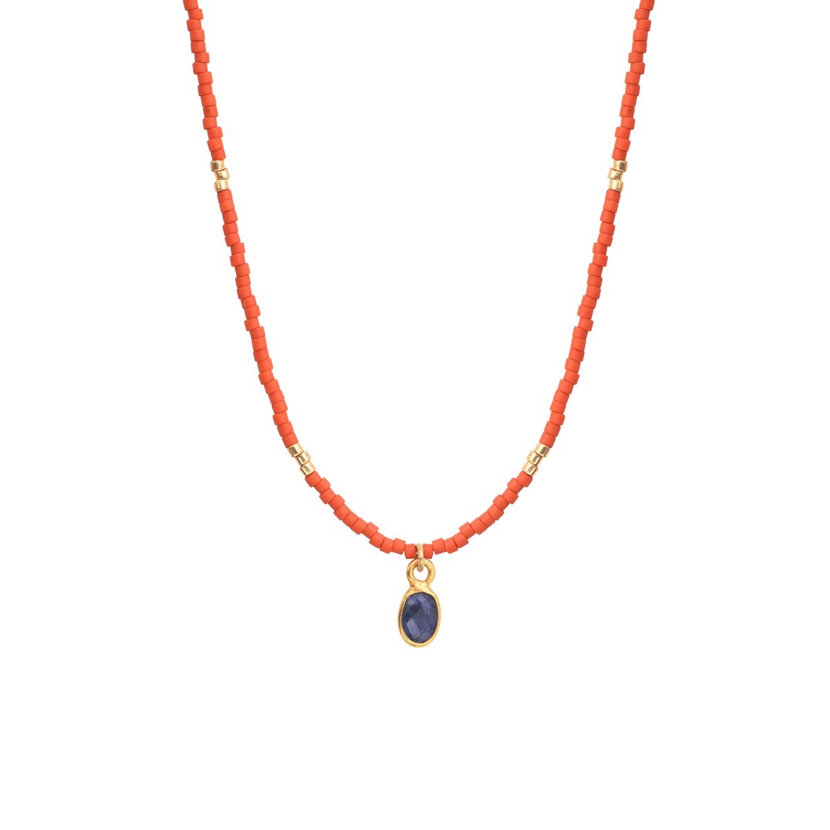 Collier perles miyuki rouge pierre quartz saphir LITTLE INDIA