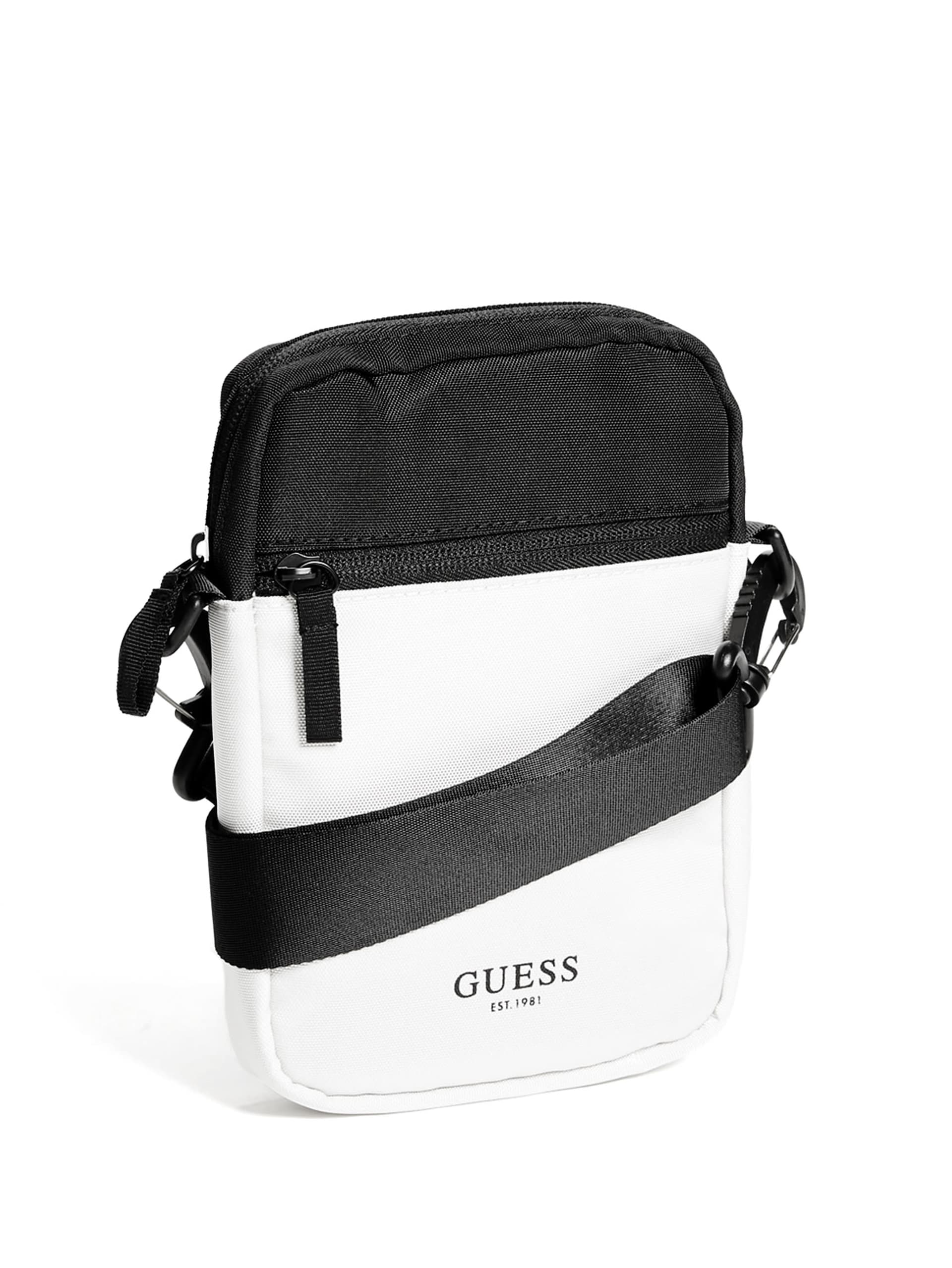 Mini bolsa transversal com logotipo em blocos de cores