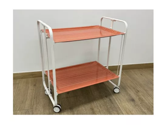 Chariot pliant à roulettes, , table pliante roulante - Structure métallique blanche, 2 niveaux en stratifié couleur rayures orangées - 72*66*43 cm - BAUHAUS