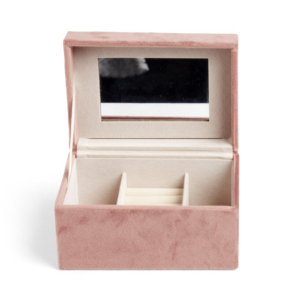 Boîte de rangement en bois revêtement velours rose 14x10xH8cm