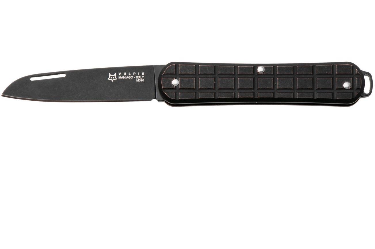 Fox Vulpis Limited Edition FX-VPGP130-COB PVD Blackwashed M390, Grenade Pattern Copper, zakmes