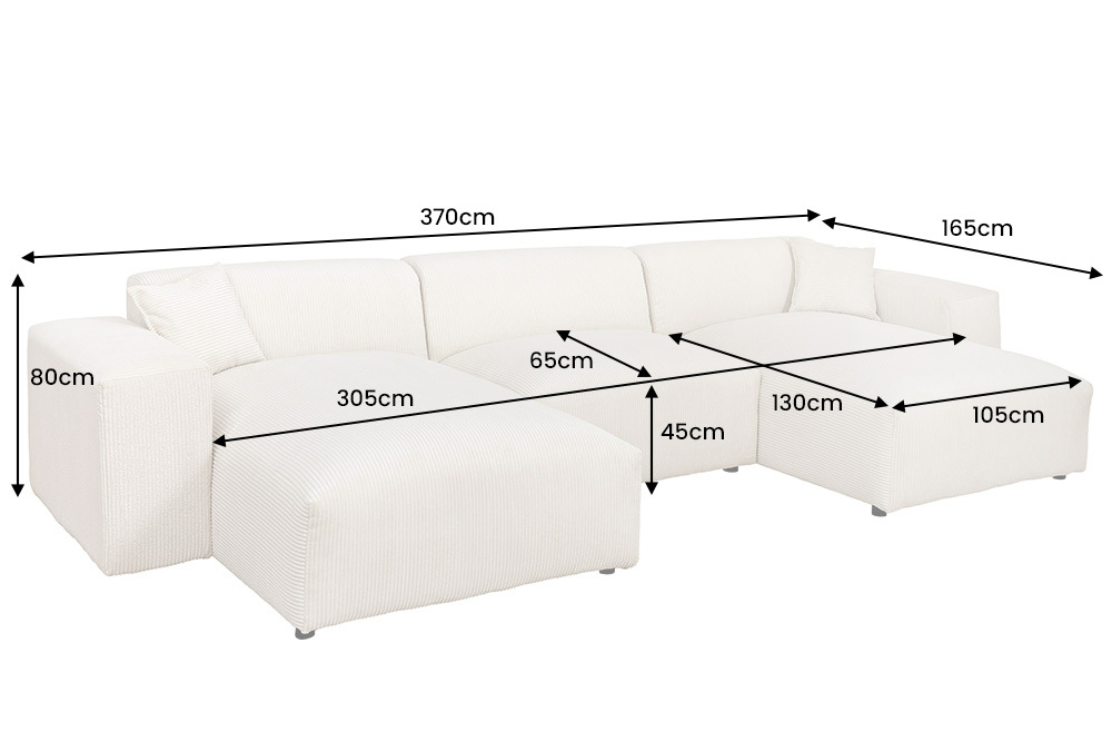 Moderne XXL Wohnlandschaft SIGNATUR 370cm grau Chenille Cremona U-Form Sofa inkl. Kissen