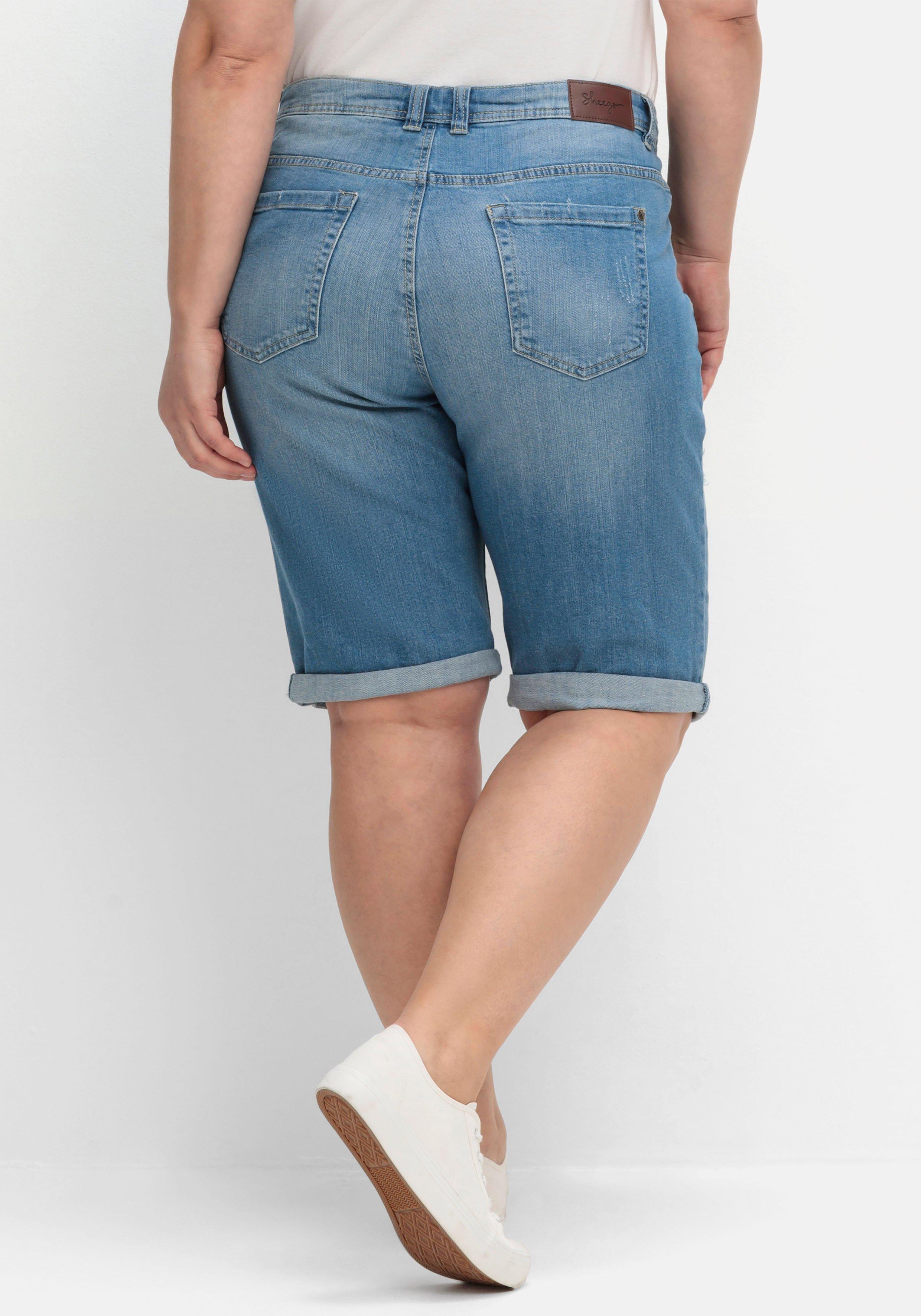 Jeansbermudas im Used-Look