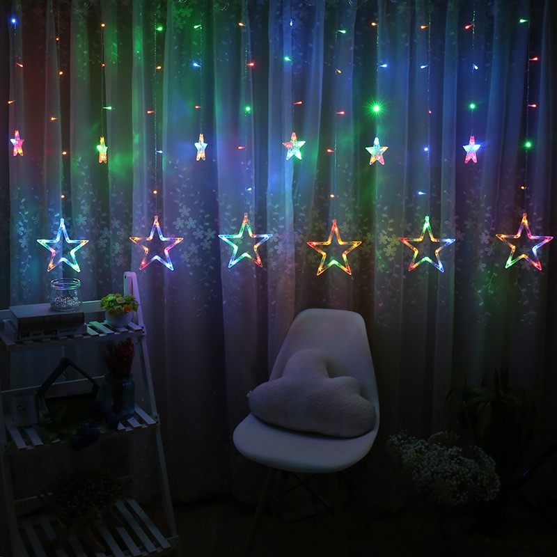 (2.5m) 138 LED's Weihnachts Deko Lichterkette Sternen Vorhang (Batteriebetrieben) - Bunt