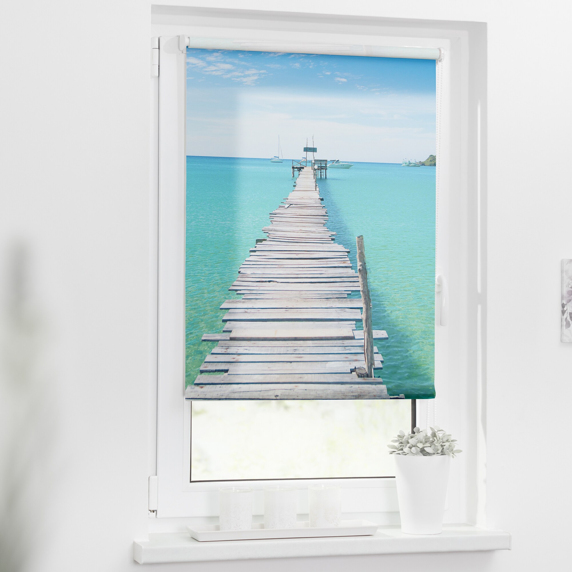 Lichtblick Rollo Klemmfix, ohne Bohren, blickdicht, El Mar - Blau