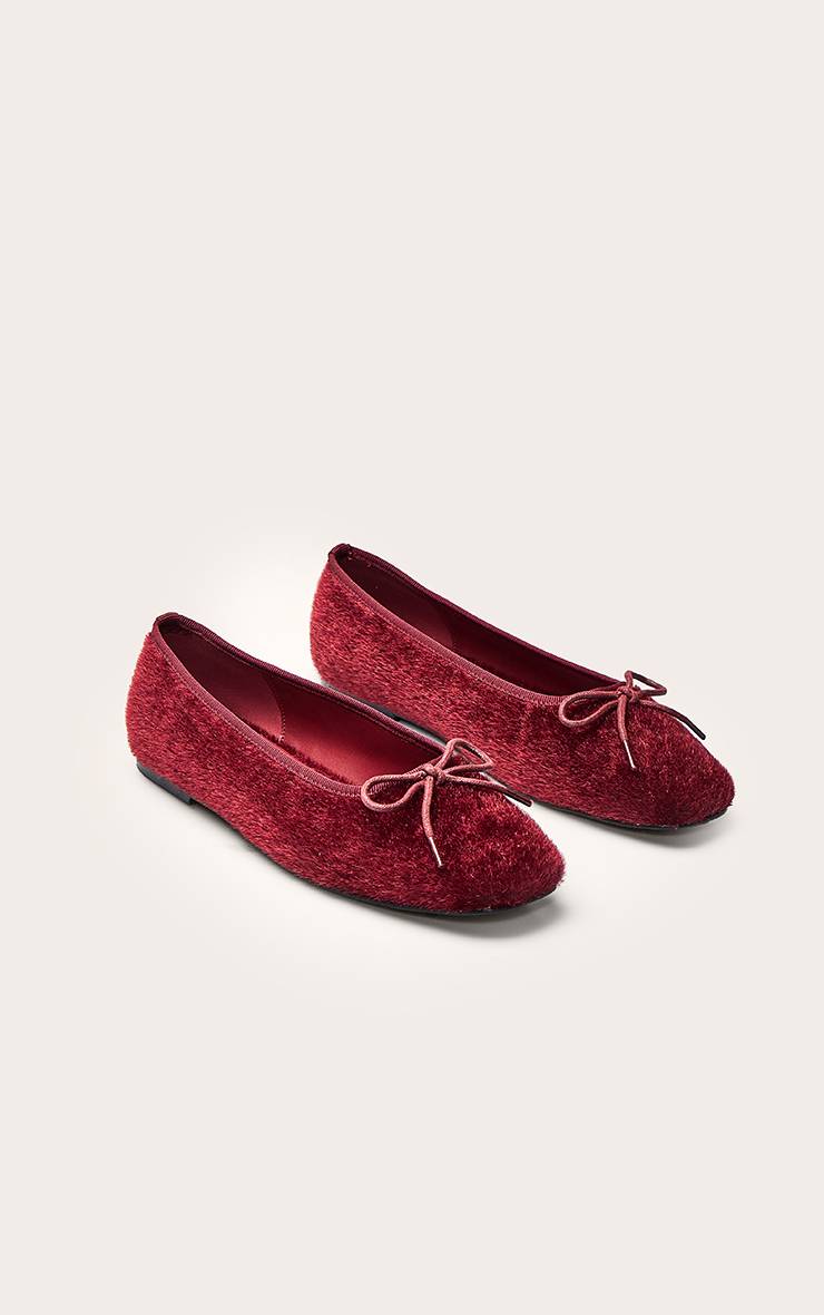Rouge Bordeaux Ballerine En Peau De Poney
