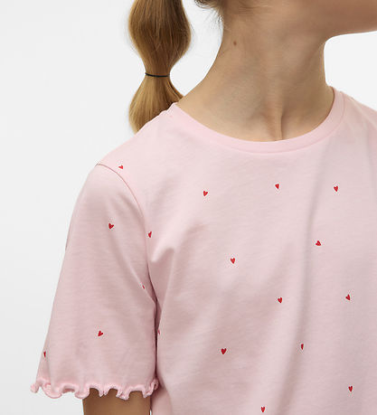 Vero Moda Girl T-Shirt - VmPaulina - Pink-A-Boo/Rot Hearts